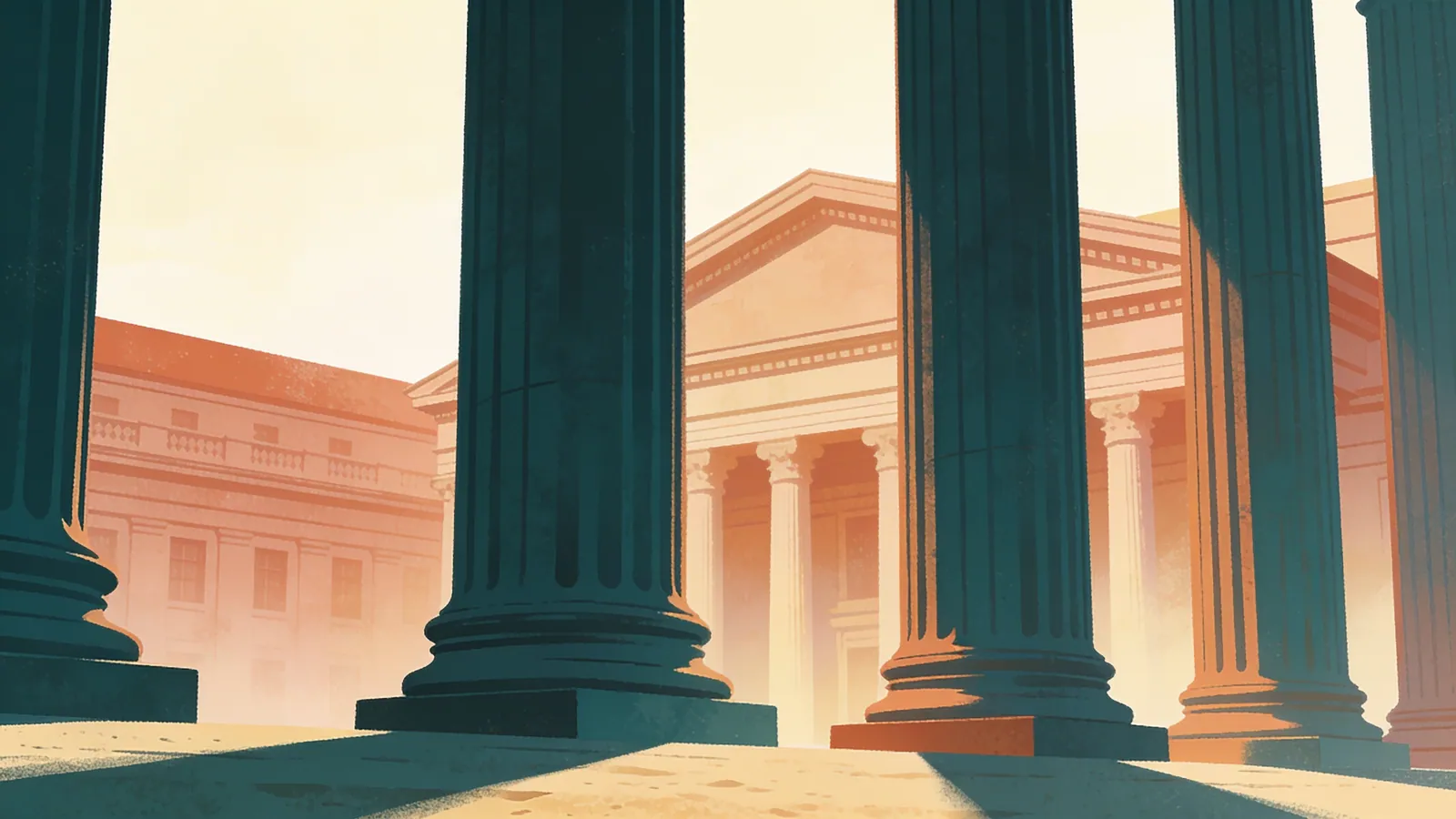 Courthouse columns in soft morning light